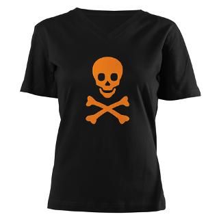 Orange Skull X Bones Womens V Neck Dark T Shirt