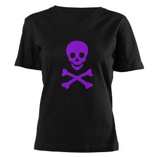 Purple Skull X Bones Womens V Neck Dark T Shirt