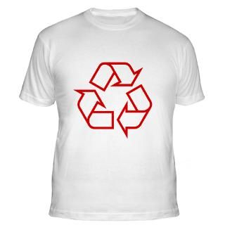 Red Recycle symbol on T shirts, tops and a range of gift items