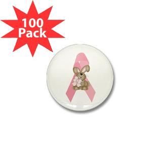 For Her Buttons  Breast Cancer Ribbon & Bunny Mini Button (100 pack