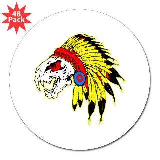 Skull Indian Headdress 3 Lapel Sticker (48 pk)