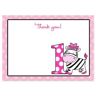 1St Gifts  1St Flat Cards  1st Birthday Pink Zebra Thank you Card