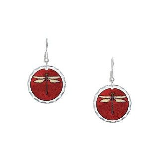Bug Gifts  Bug Jewelry  Red Moon Dragonfly Earring Circle Charm