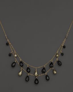 14K Yellow Gold Chain with Black Spinel and Pyrite Drops Two Row
