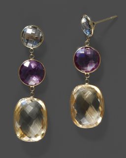 Citrine and Amethyst Drop Earrings in 14K Yellow Gold