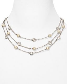 Carolee Three Row Silver Chain Illusion Necklace, 16
