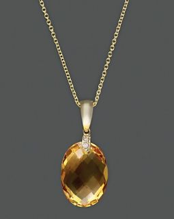 Diamond And Citrine Pendant In 14K Yellow Gold, 16