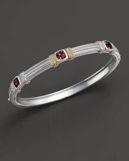 Judith Ripka Sterling Silver and 18K Gold Estate 3 Stone Bangle in Lab