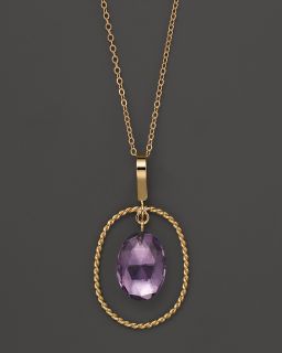 14K Yellow Gold Simple Framed Amethyst Necklace, 18