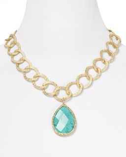 Aqua Hammered Chain Teardrop Necklace, 18