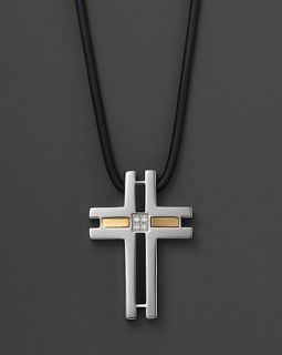 and 18K Gold Cross Pendant with Diamond On Cord, 24