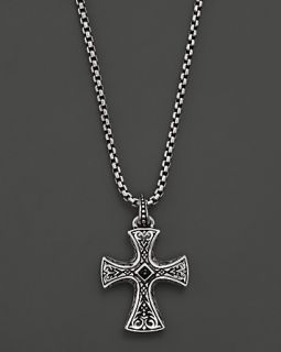 Silver Engraved Cross Necklace with Onyx Center, 26