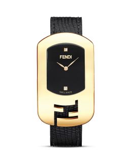 Fendi Chameleon Medium Yellow Gold Tone Watch Black Dial With Diamonds