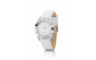 PANDORA Watch   Diamond, Stainless Steel & White Leather Imagine, 34mm