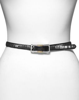 Italian Croco Leather Reversible Skinny Belt, 0.60W