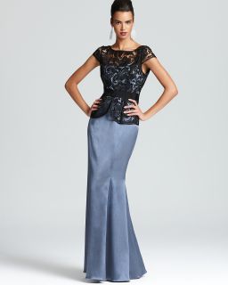 Adrianna Papell Peplum Gown   Cap Sleeve Lace Top