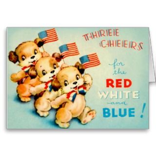 Patriotic Teddy Bears Three Cheers Red White Blue Greeting Card