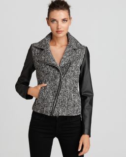 aqua jacket asymmetric zip tweed bike price $ 118 00 color black white