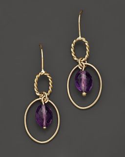 Angeleno 14K Yellow Gold Simple Framed Faceted Amethyst Earrings