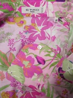 ETRO Designer Pink Floral Long Sleeve Button Down Top Blouse Sz 4