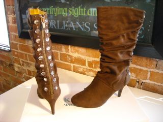 Kathy Van Zeeland Ono Brown Jeweled Boots