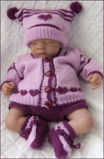Baby or Reborn Knitting Pattern Keira Set, Cardigan, Hat, Trousers
