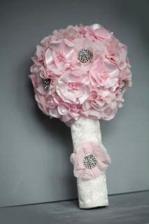 Kellie Elegant Fabric Flower Rhinestone Brooch Bridal Bouquet Custom