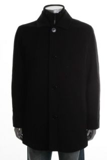 Kenneth Cole New Black Wool Ribbed Full Zip Coat L BHFO