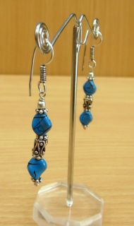 Indian Womans Girls Fashionable Designing Sky Blue Metal Earrings