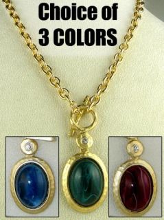 Kenneth Jay Lane Vintage Inspired 22K Gold Pendant Necklace Emerald