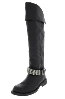 Kenneth Cole Moto Racing Black Knee High Fold Over Riding Boots R6 L6