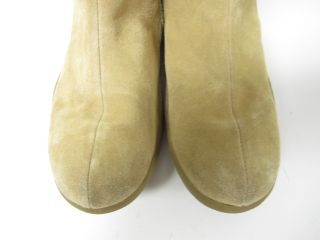Lelli Kelly Tan Suede Mid Calf Flower Detail Whip Stitch Flat Boots