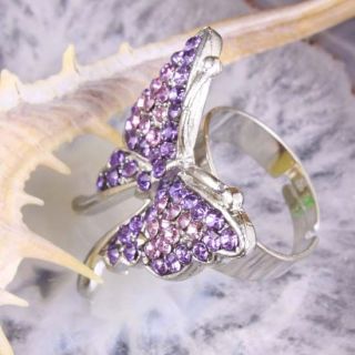 Lilac Crystal Fashion Butterfly Finger Ring Adjustable