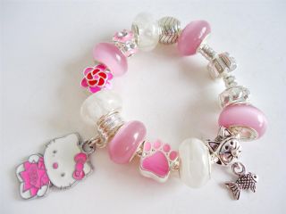Kids Children European Style Charm Bracelet Pendant Hello Kitty Pink