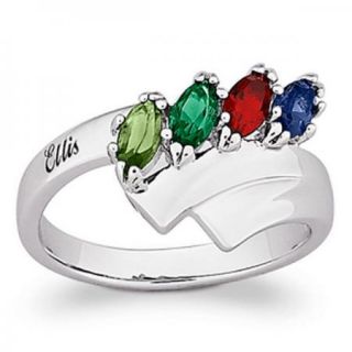Sterling Silver Family Name Birthstone Ring 2 to 4 Stones
