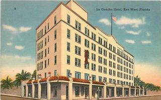 Key West Florida FL 1940s La Concha Hotel Vintage Linen Postcard