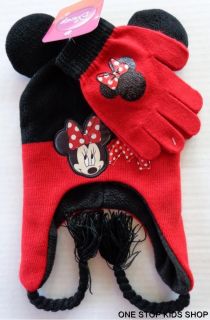 Minnie Mouse Girls Winter Set Hat Gloves Cap Beanie Mittens Disney