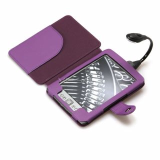 Kindle 4 Purple Premium Leather Cover Case with LED Reading Light