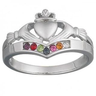Sterling Silver Family Birthstone Claddagh Ring Silver or Gold