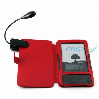 Kindle 3 Luxury Red Leather Case LED Reading Light