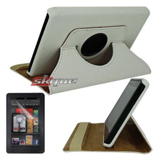 Leather White Case Screen Protector for  Kindle Fire 1 2