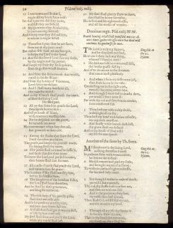1613 King James RL Bible Psalter Leaf RARE Psalms 23 Set to English