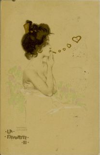 1913 Art Nouveau Woman Smoking Raphael Kirchner