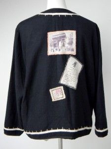 Alex Kim Sz M Letters Post Card Applique Embroidered Jacket Artsy