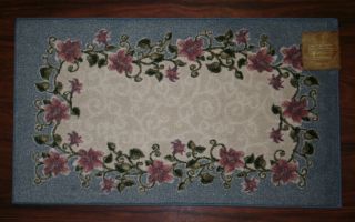2x3 Kitchen Rug Mat Floral Flowers Pink Blue Ivory Washable Rugs