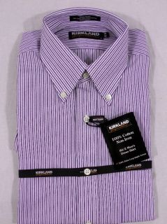 New Kirkland Mens Dress Shirt Purple Wht Stripe 15 5x32