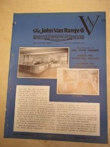 John Van Range Co Brochure~Commercial Kitchen Appliances~Catalog~1946