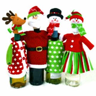 Christmas Holiday Wine Bottle Covers Party Gift Set of Four
