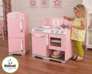 53160 Pink Retro Kids Pretend Play Kitchen Refrigerator Playset