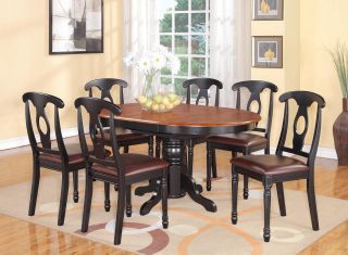 PC Oval Dinette Kitchen Dining Set Table w 6 Leather Chairs in Black